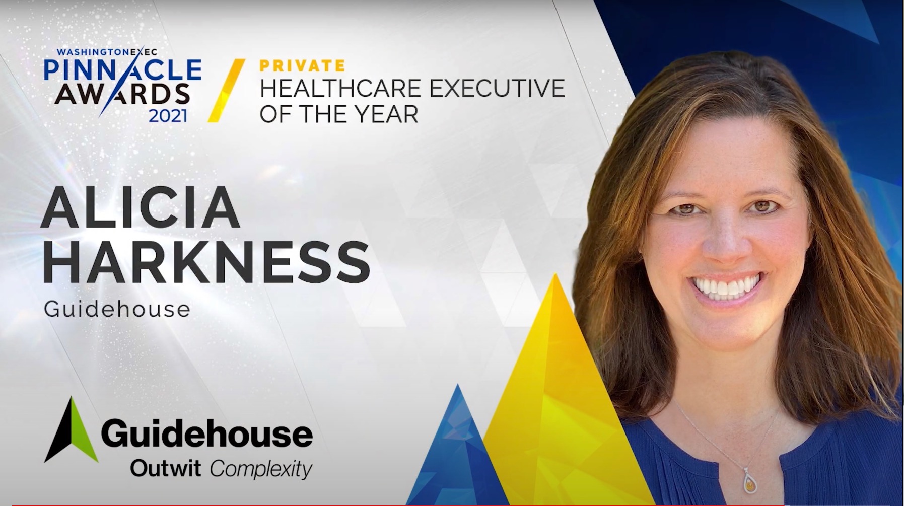 Healthcare - Congratulations to Alicia Harkness from Guidehouse on winning the award for Healthcare Executive of the Year in the Private Sector