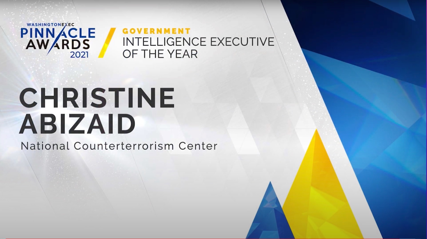 Intel - Congratulations to Christine Abizaid from the National Counterterrorism Center on winning the award for Intelligence Executive of the Year in the Government Sector