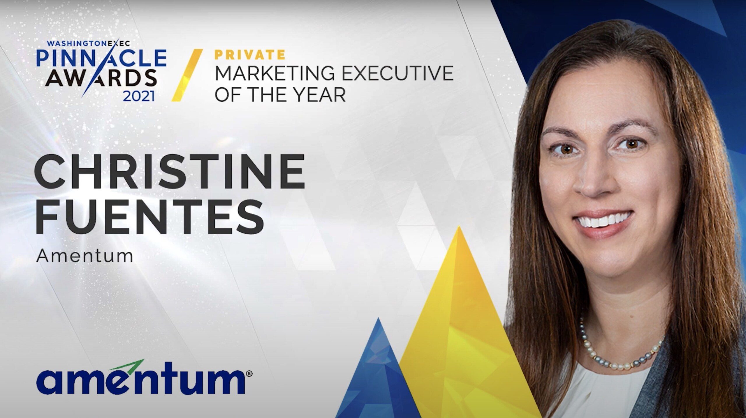 Marketing - Congratulations to Christine Fuentes from Amentum on winning the award for Marketing Executive of the Year in the Private Sector